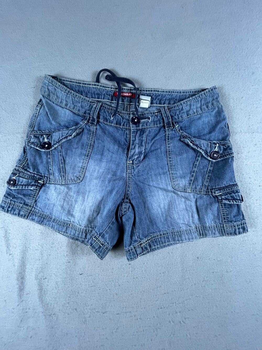 Y2K Unionbay Denim Cargo Shorts Women 31 Blue Low Rise Utility Medium Wash Jorts
